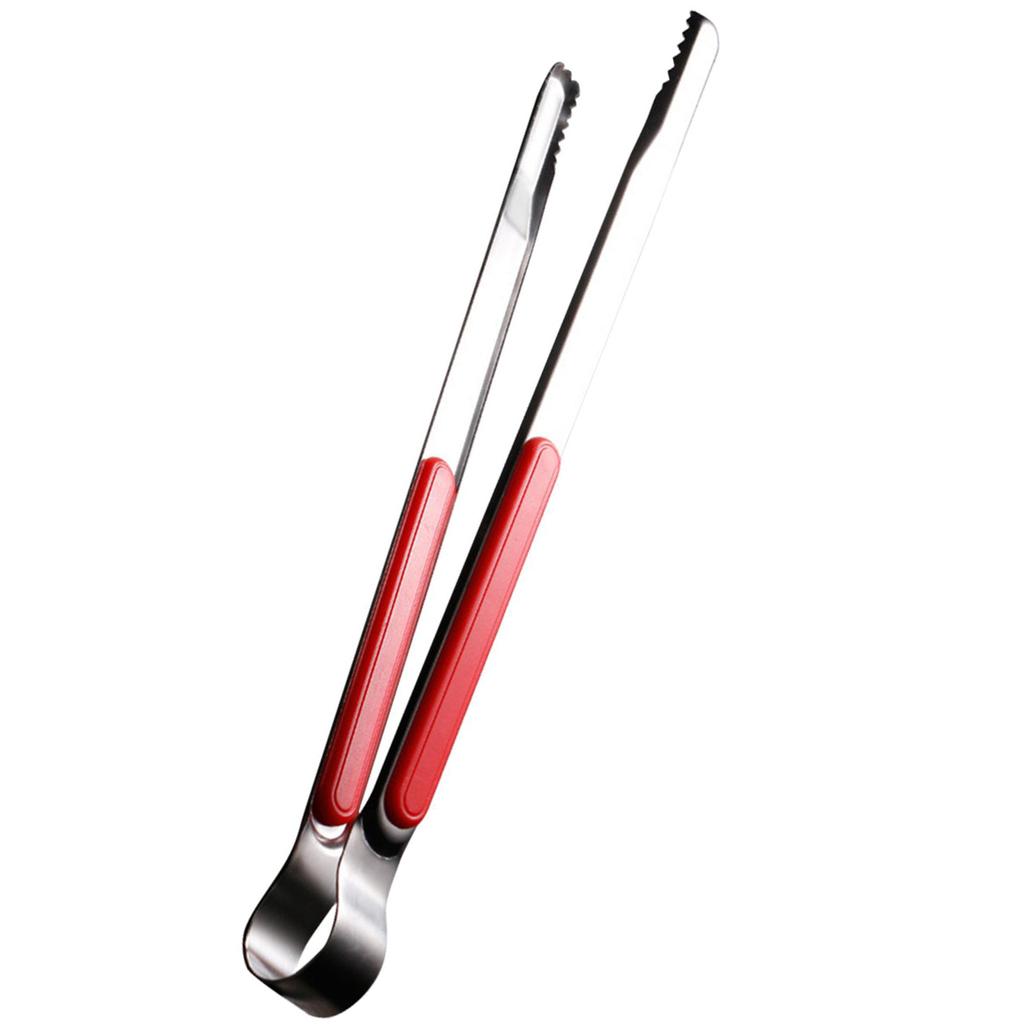 Kitchen Cooking Tong Stainless Steel Easy To Clean Teeth Mouth Steak Clip for BBQ Food 25.5cm Red