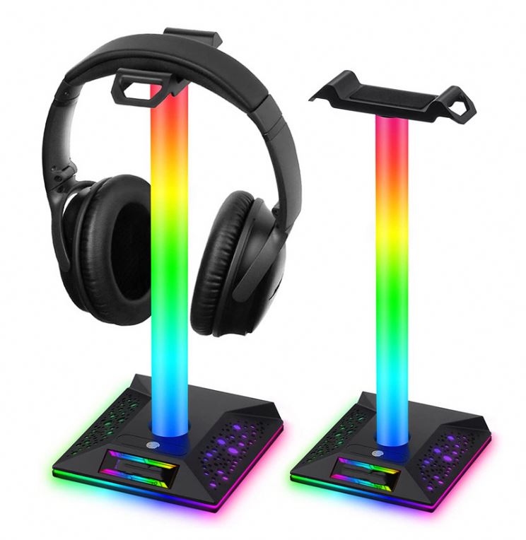 RGB Gaming Headphone Stand Dual USB Port Touch Control Strip Light Desk Gaming Headset Holder Hanger Earphone Accessories.