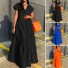Women Summer Dress Loose V-neck Patchwork Short Sleeves Party Wearing A-line Full Length Lady Maxi Dress Female Clothes