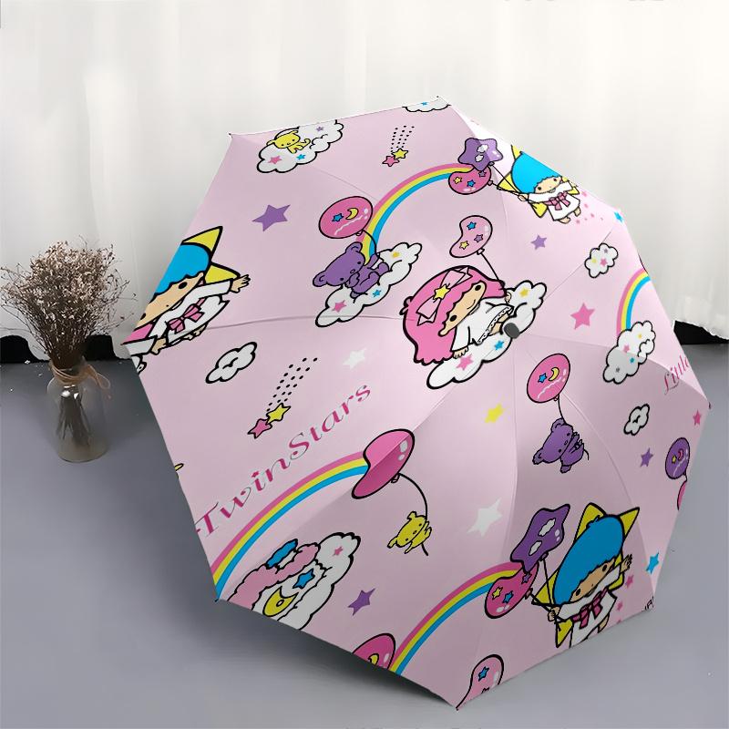 Little Twin Stars,Sanrio Automatic Folding Umbrella Simple 8 Rib Design, Bright Cartoon Pattern, Durable Iron Frame, Suitable For Travel, Ou