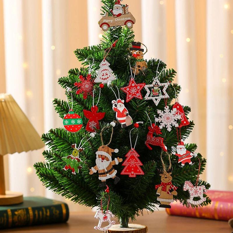 12 шт. Креативные рождественские украшения DIY Рождественские деревянные подвески Набор для рождественской елки Олень Колокольчик Ангел Сердце Подвески