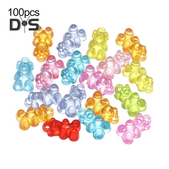 100 Pcs Colorful Bear Beads Clear Acrylic Colored Bear Beads Mini Bear Charms for Bracelet Necklace DIY Crafts Jewelry Making Supplies