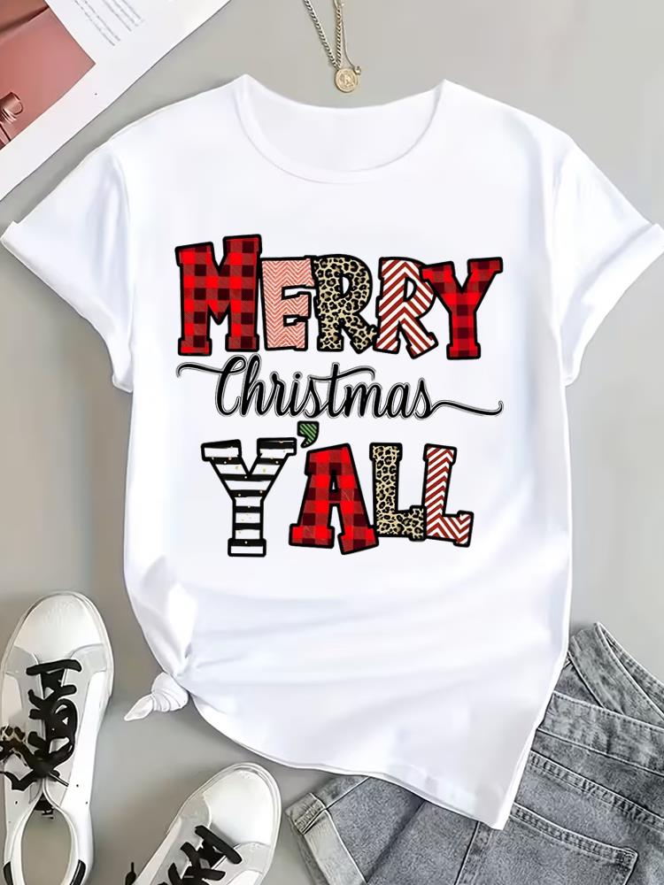 (Asian Size) faith printing trend Christmas Clothing T Shirt Tee Top Festival New Year Women Fashion Print Female Woman Short Sleeve Graphic T-shirts