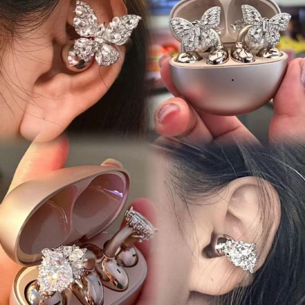 Exquisite Flash Rhinestone Ear-Clip Transparent Wings Ear Clip Sweet Butterfly Earrings Cosplay