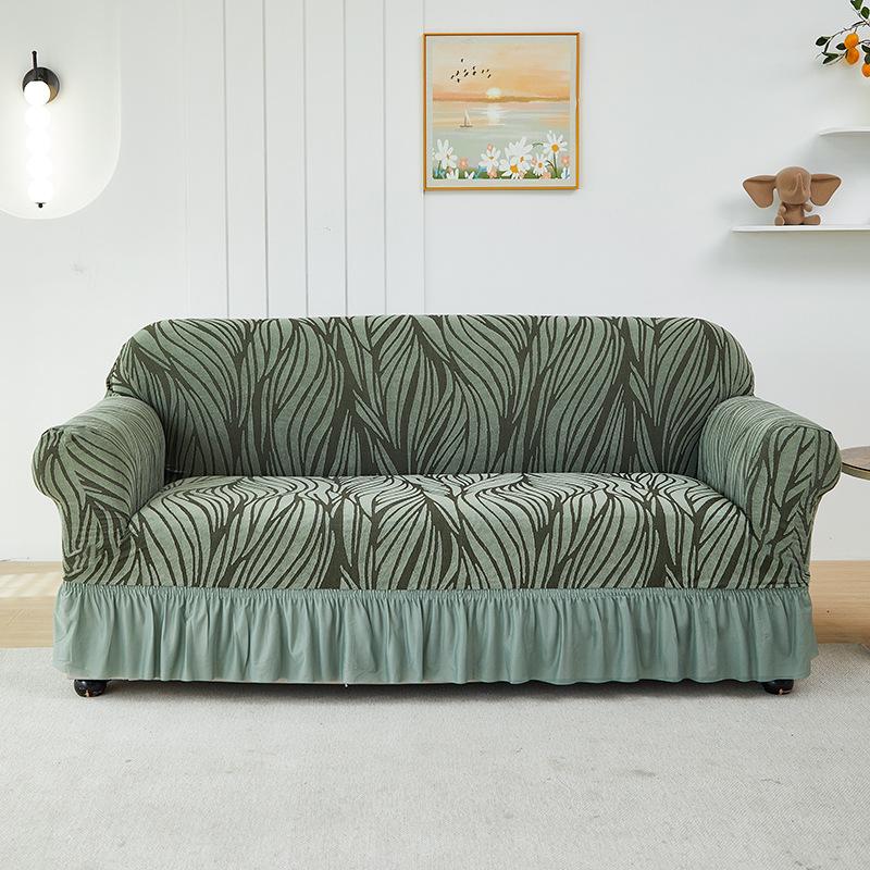 Чехол для дивана с жаккардовой юбкой Изображение Гофрированный всеобъемлющий эластичный чехол для дивана Утолщенный нескользящий универсальный на все сезоны