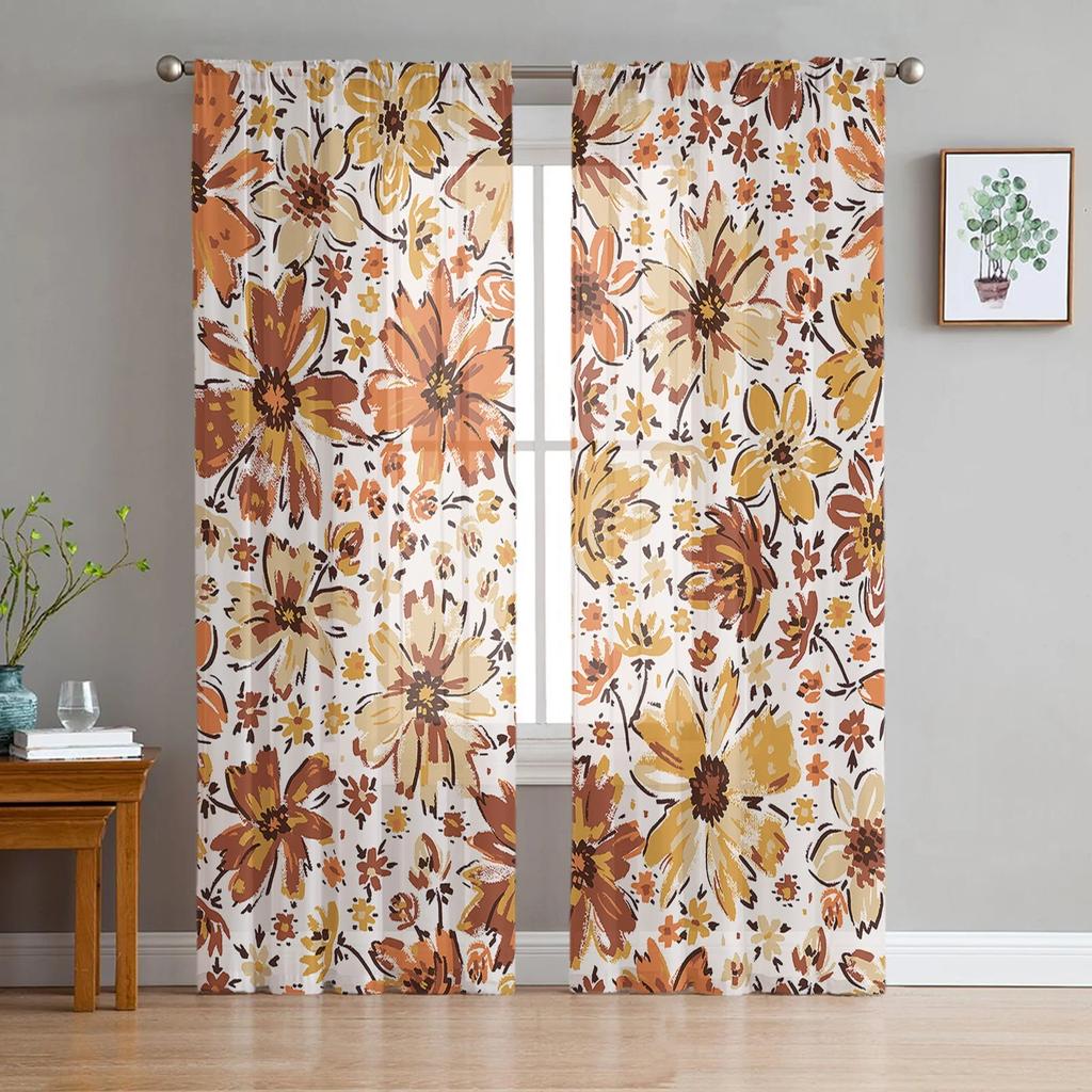 Осенние прозрачные шторы с цветочной текстурой для гостиной, спальни, тюлевые занавески для кухни, вуаль, шторы, жалюзи, панели