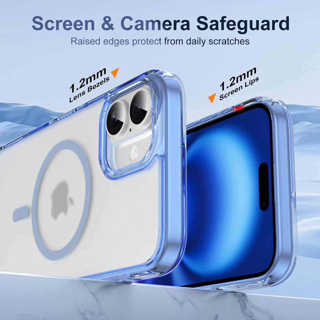 For iPhone 16 Case with Camera Touch Control Button PC + TPU Phone Cover Compatible with MagSafe - Transparent Blue