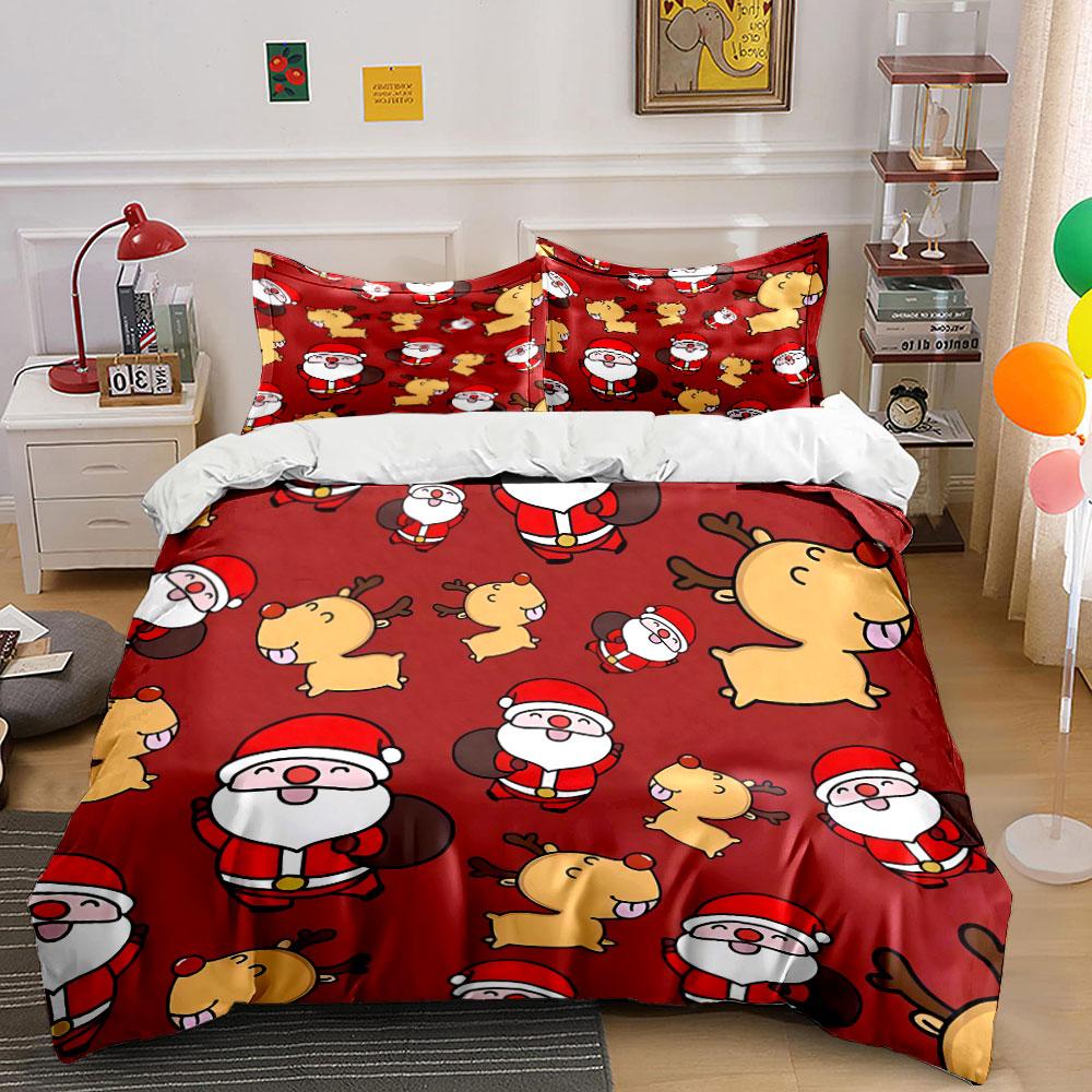 Santa and Reindeer Pattern Bedding Duvet Cover Set Duvet Cover Pillowcases (1*Duvet Cover 2*Pillowcases, without duvet insert)