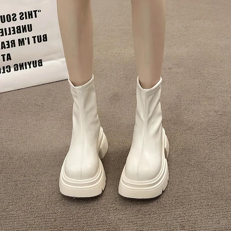Модные осенние женские толстые ботильоны с тонкими ботильонами, модные короткие ботинки на платформе с застежкой-молнией сзади, уличные женские туфли
