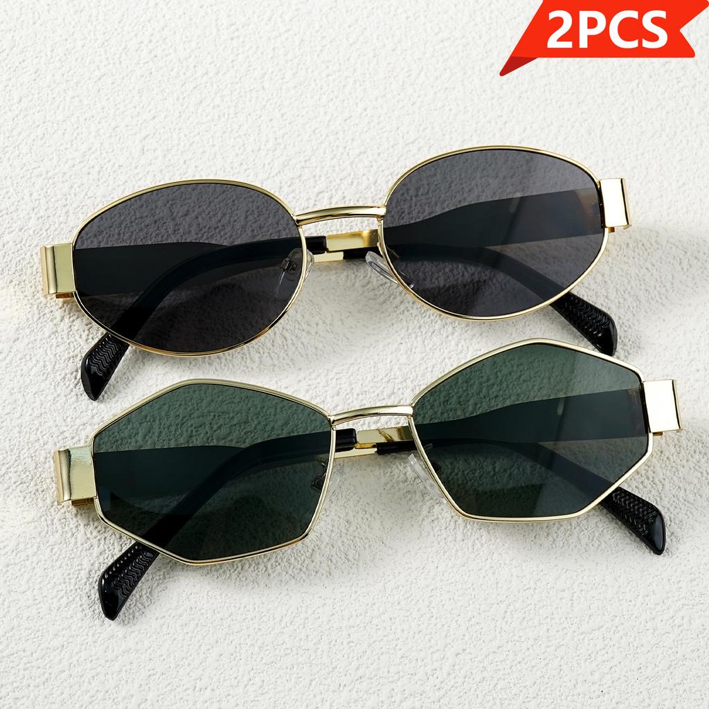 2Pcs Trendy Retro Oval Sunglasses Fashion Sunglasses Shades Uv400 Sunglasses Perfect For Beach Trips Driving