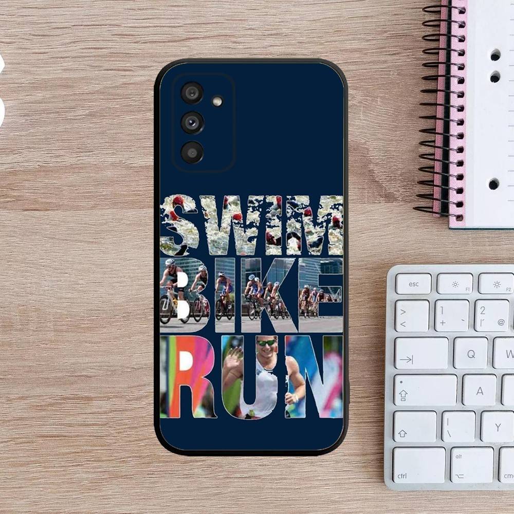 Чехол для телефона для триатлона Swim Bike Run для Samsung Galaxy A13, A21s, A22, A31, A32, A52, A53, A71, A80, A91 Мягкий черный чехол