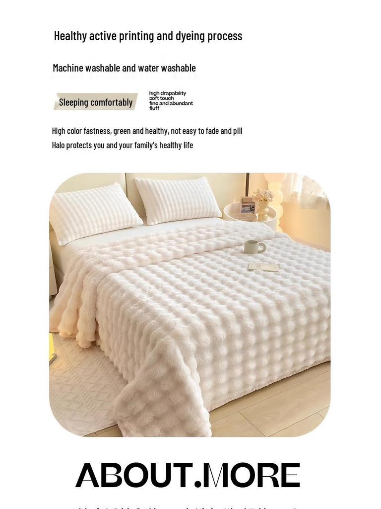Winter Faux Rabbit Fur Flannel Bedsheet - Thick Plush Milk Velvet Coral Fleece for Dormitory Single Bed