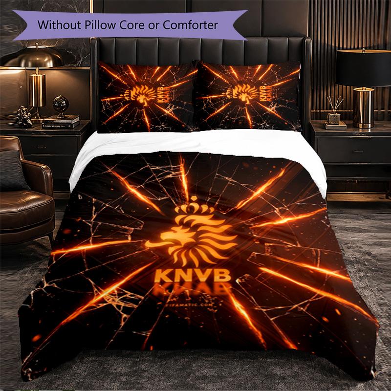 Netherlands Football Pattern 3 Pieces Bedding Set Soft Microfiber Duvet Cover with Pillow Cases for Bedroom