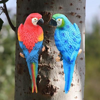 2 штуки фигурок попугаев, садовые статуи, украшение для двора, настенное украшение для дерева, для улицы