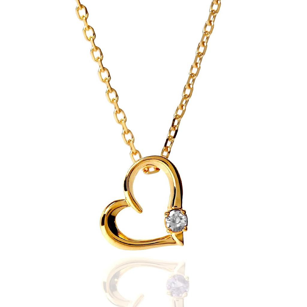 April Birthstone Natural Diamond Grade SL1 Natural Stone Made In Japan Necklace Open Heart Silver 925 Birthday Gift Wife Girlfriend Day Gold K18 YGP S