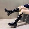 Winter Women Plush Edge Warm Gothic Shoes Knee High Brown Long Boots Comfort Square Heel Zip Belt Buckle Platform Boots