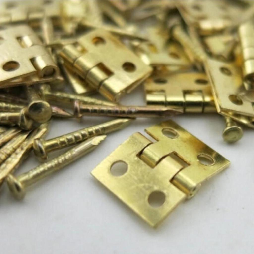 20Pcs Mini Metal Hinges with Nails DIY Miniature Furniture Dollhouse Accessory