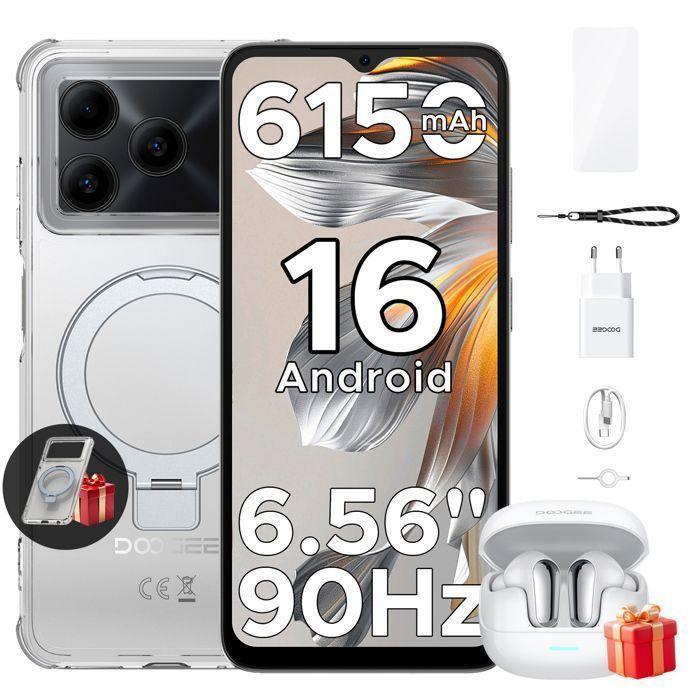 DOOGEE Note56 Android 16 Смартфон Дешевый, 6150 мАч Телефон 6,56" HD+ 90 Гц 24 ГБ+64 ГБ/TF 2 ТБ, С Bluetooth-наушниками - Очень хорошее состояние