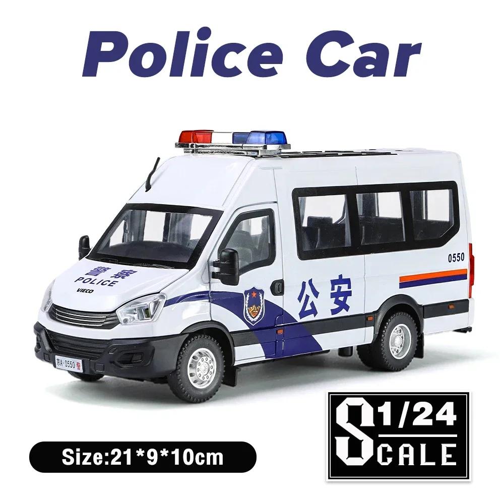 Metal Cars Toys Scale 1:24 IVECO Police Car Diecast Alloy Car Model Gift for Boys Children Kids Toy Vehicles Sound and Light