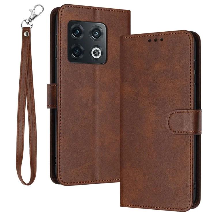 For Oneplus 10 Pro 5G Case TPU+PU Leather Flip Stand Cover Cell Phone Shell with Strap - Green