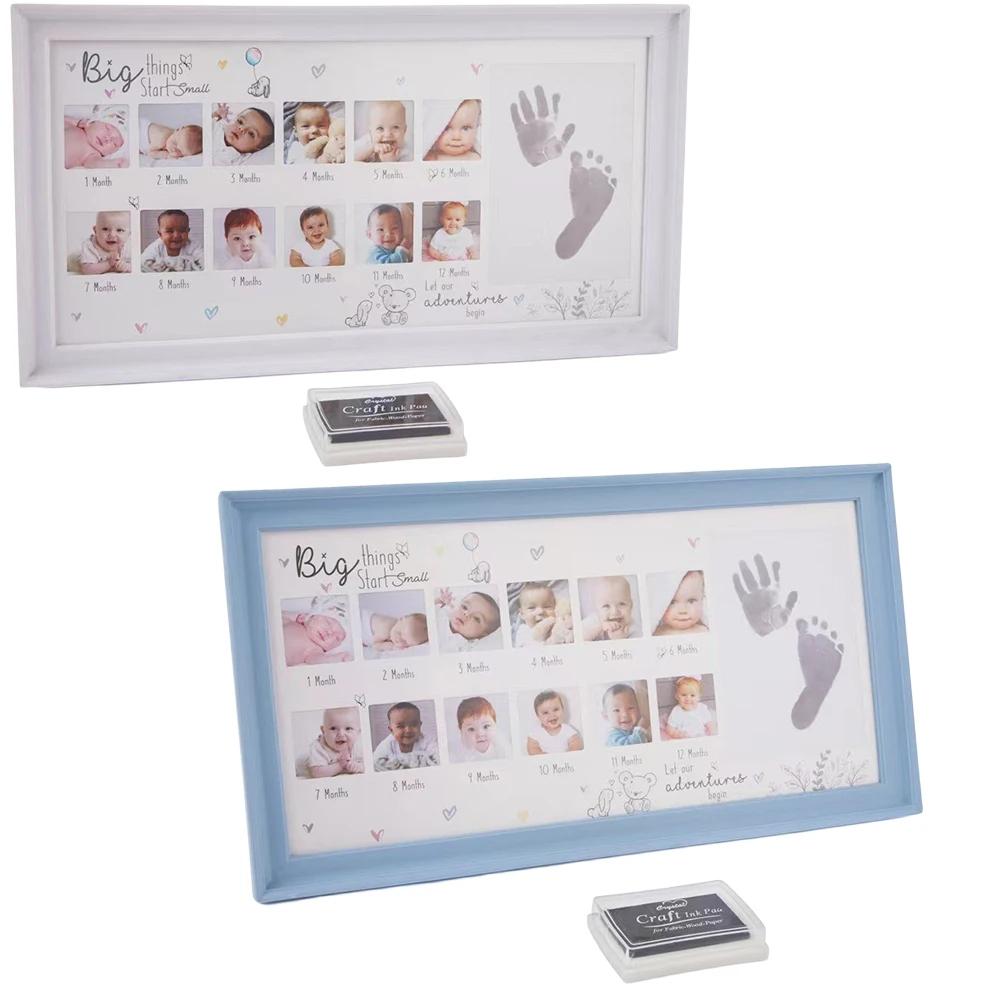 Фоторамка для фото с указанием роста ребенка 39X21 см, отпечатки рук и ног на 12 месяцев, мемориальная рамка для фотографий с указанием роста ребенка в возрасте одного года