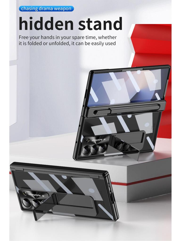 Чехол для Samsung Z Fold7/6: Двойной шарнир, Слот для стилуса, Гальванизированная прозрачная оболочка, Полная защита.