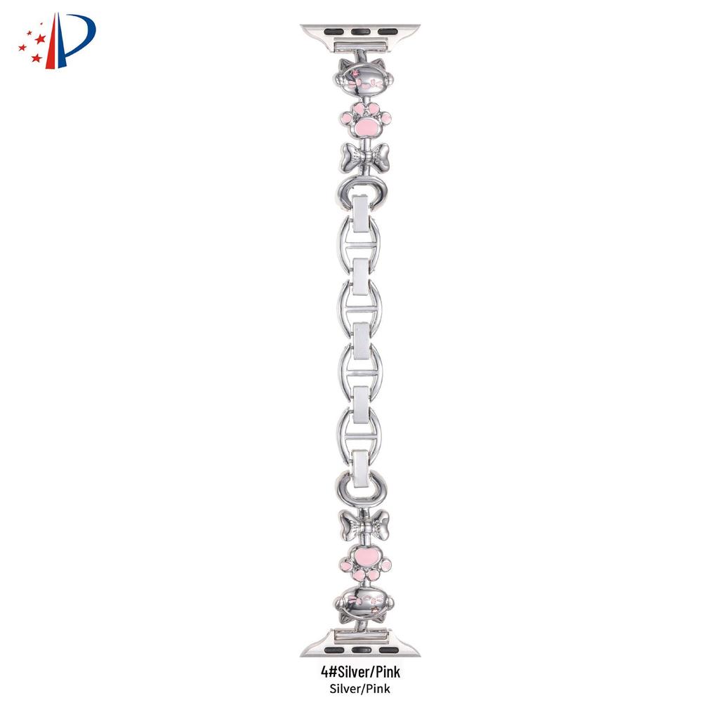 Совместимый ремешок для Apple Watch с дизайном кошки, металлический браслет iWatch SE Series 10 для женщин