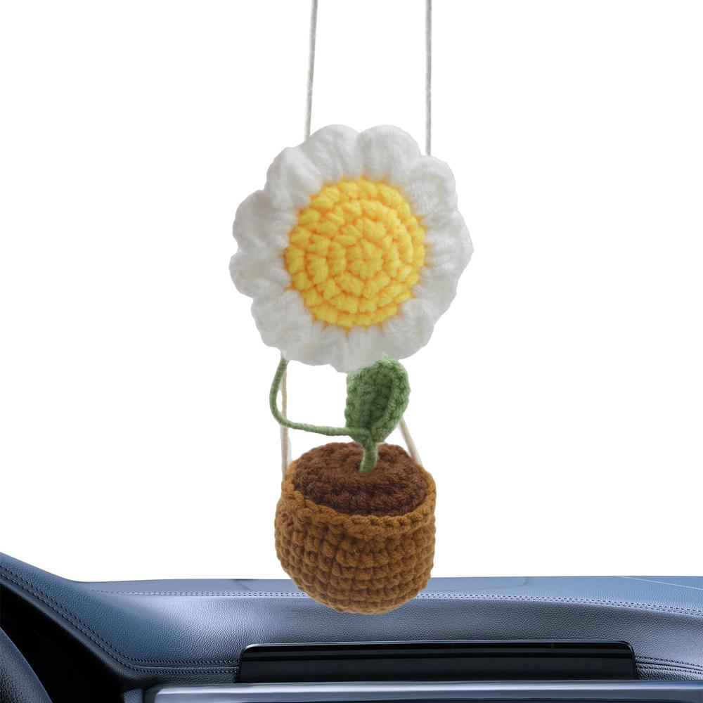 Car Accessories Sunflower Pendant Handmade Sunflower Car Rear View Ornament Cute Potted Plant Pendant Not Block The Sight Wool