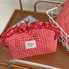 with Zipper Cosmetic Cases Plaid Pattern Toiletry Organizer Sweet Ruffle Makeup Bag  Girl