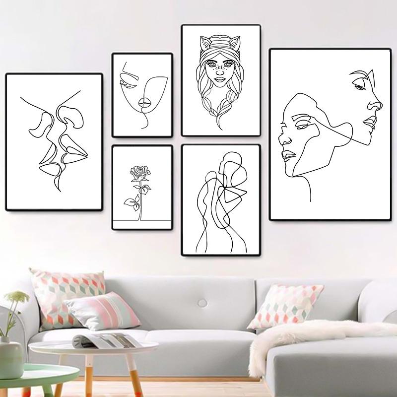 Nordic Minimalist Figures Line Art Sexy Woman Body Nude Wall Drawing PostersCanvas Paintings Prints Decoration for Livingroom