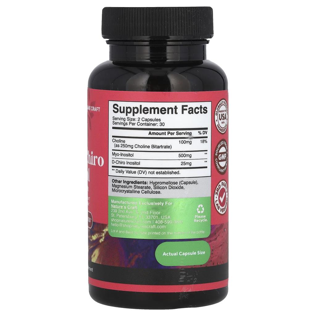 Nature's Craft Myo & d-Chiro Инозитол с холином, 60 капсул