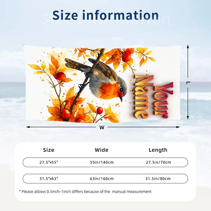 Bird Theme Beach Towel Personalized Custom Name & Text Soft Quick Dry Beach Towel for Swimming Travel