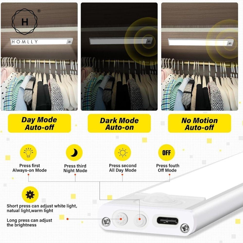 Homlly Motion Sensor 3 Dimmable Colors Wireless Night Closet Cabinet Kitchen LED Lights (X3 PCS)