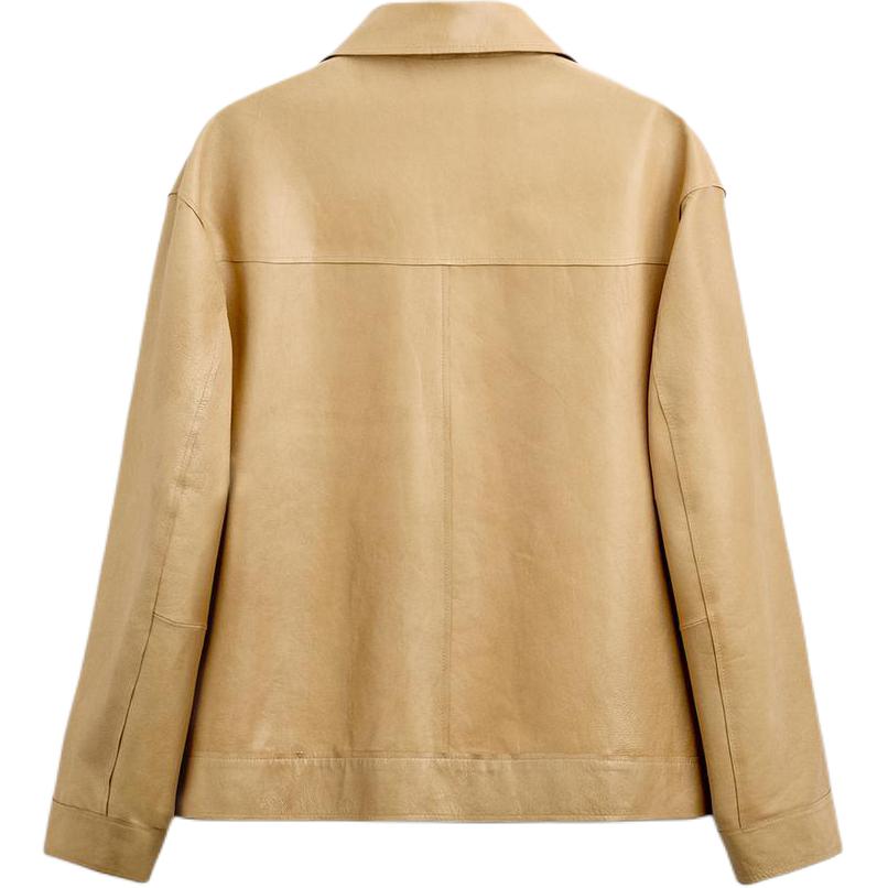 Zara Минималистичная Удобная Универсальная Кожаная Куртка с Длинным Рукавом Мужские куртки Масляно-Желтый 2521120-725