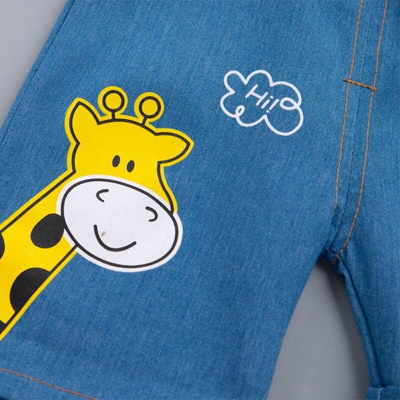 Летний комплект детской одежды с милым хлопковым рисунком оленя, детский топ с короткими рукавами, джинсовые шорты, комплект одежды из 2 предметов для маленьких мальчиков