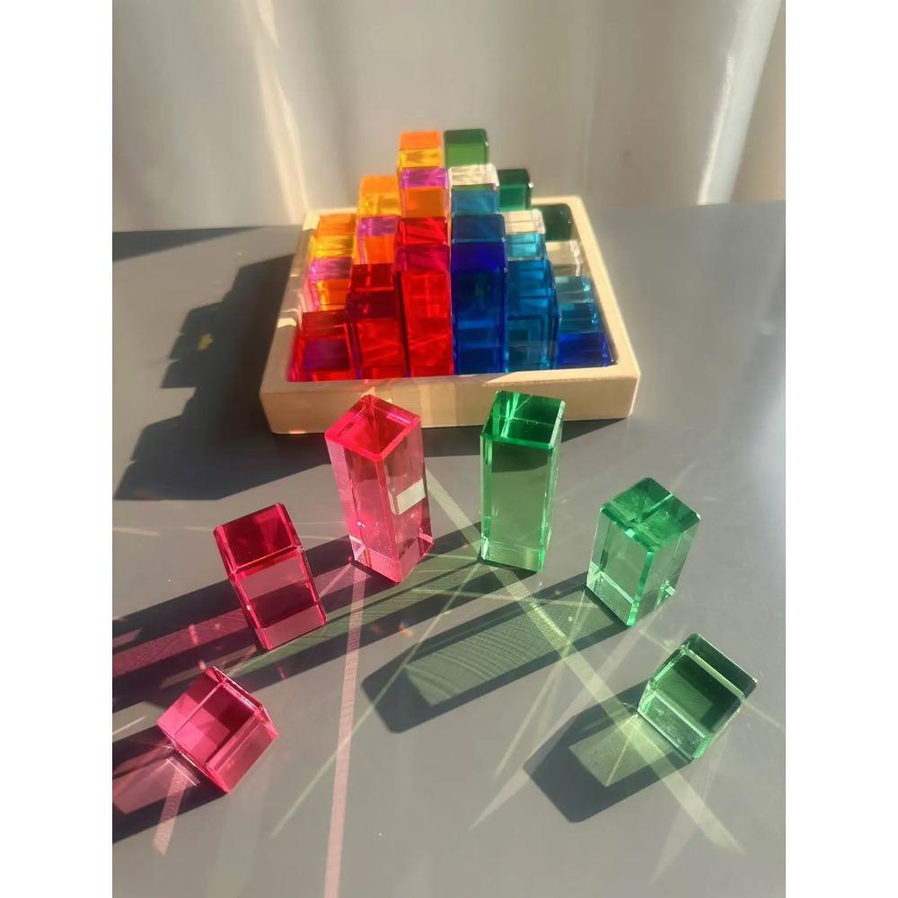 New Design Montessori Toys See Through Rainbow Lucite Stacking Blocks Acrylic HighTransparent for Kids Open Play