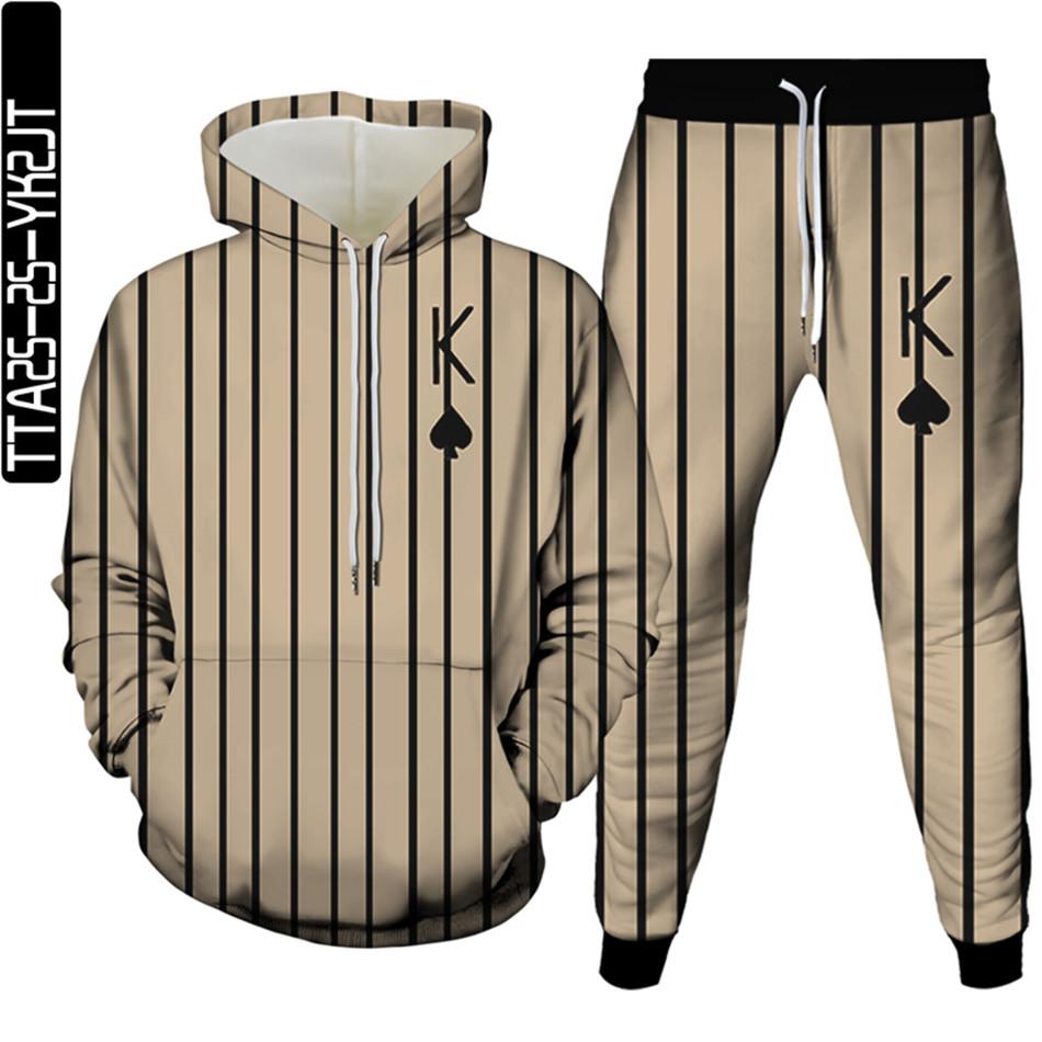 Мужская уличная модная одежда с покерным рисунком и 3D принтом, спортивный костюм Homme, комплект из 2 предметов, толстовки, спортивные штаны большого размера, S-6XL
