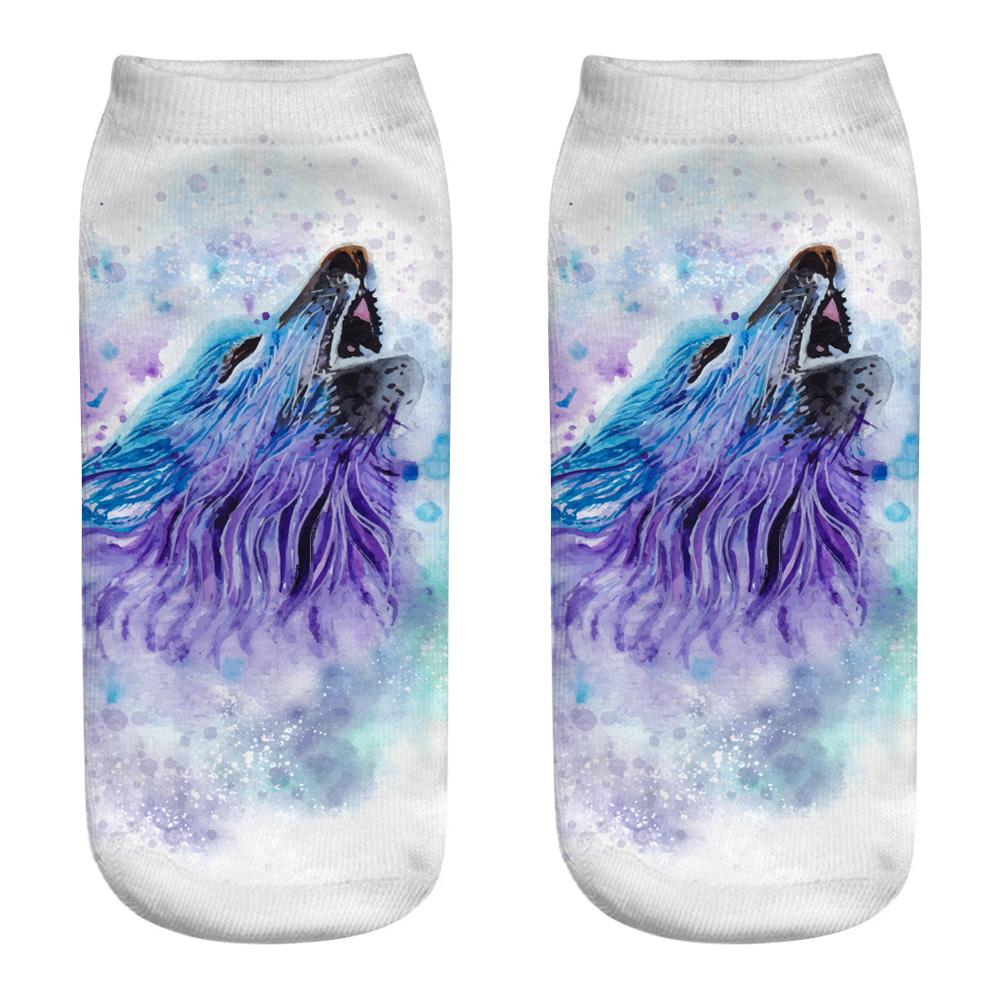 Серия Дикий Волк Унисекс Носки Женские Смешные Мультяшные Животные Милые 3D Принт Носки-следки Мода Панк Готика Клубные Носки