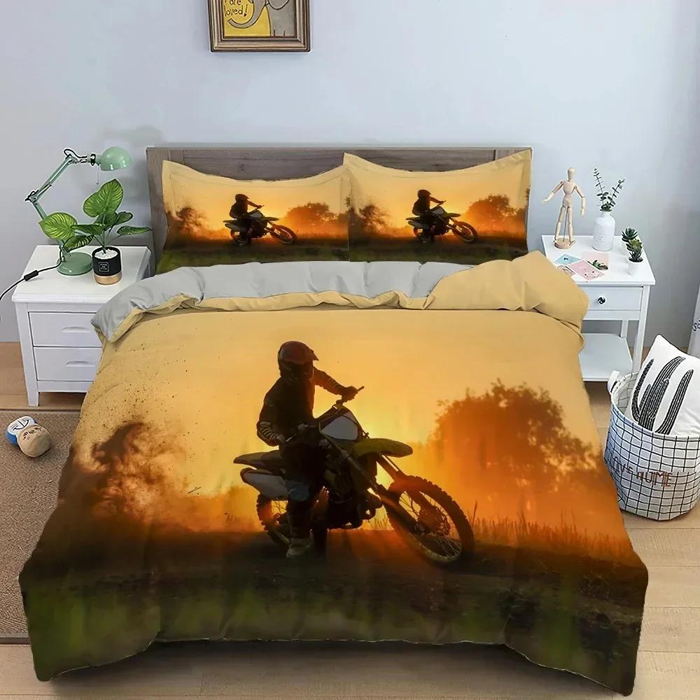 Motocross Off-road Race Motorcycle Dirt Bike Rider Comfortable Duvet Quilt Cover Pillowcase Bedding Set Children Home Textile