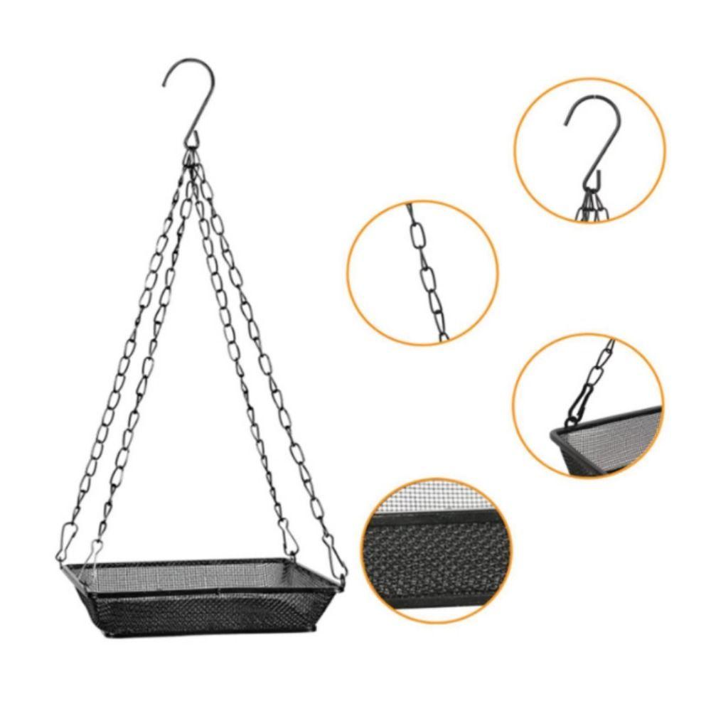 Metal Mesh Hanging Bird Feeder Large Capacity Square Bird Suspended Feeder with Hook Bird Feeding Tray Balcony