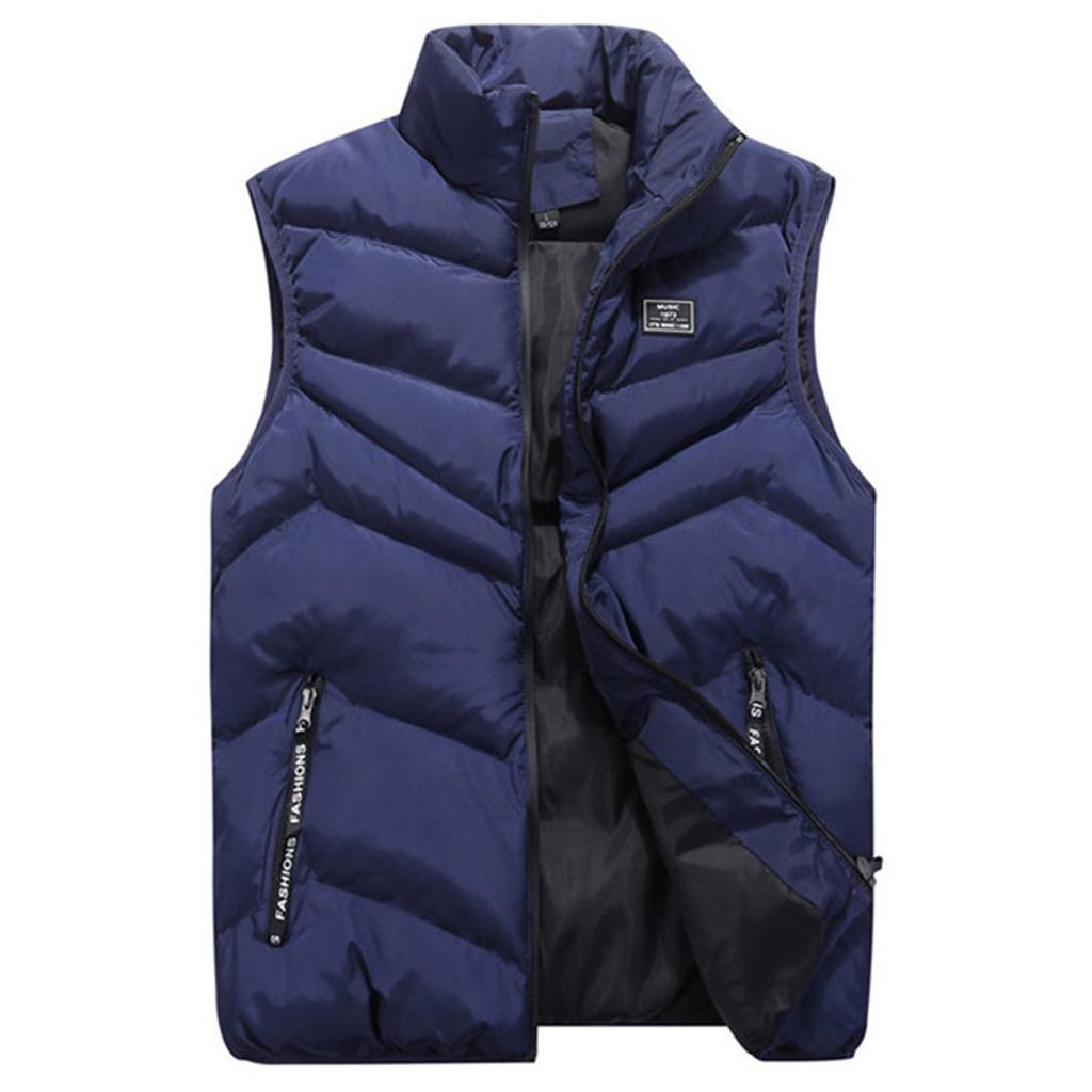 Men  Winter Fashion Stand Collar Color Waistcoat Vest Jacket Top Coat