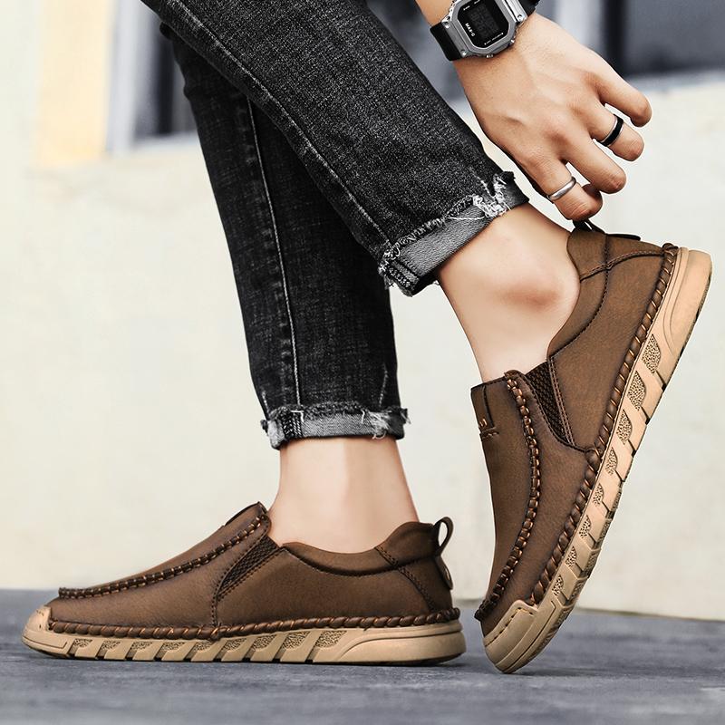 Новые мужские кожаные повседневные туфли, кожаные мокасины ручной работы, удобные мужские туфли, качественные мокасины на плоской подошве, мужские кроссовки