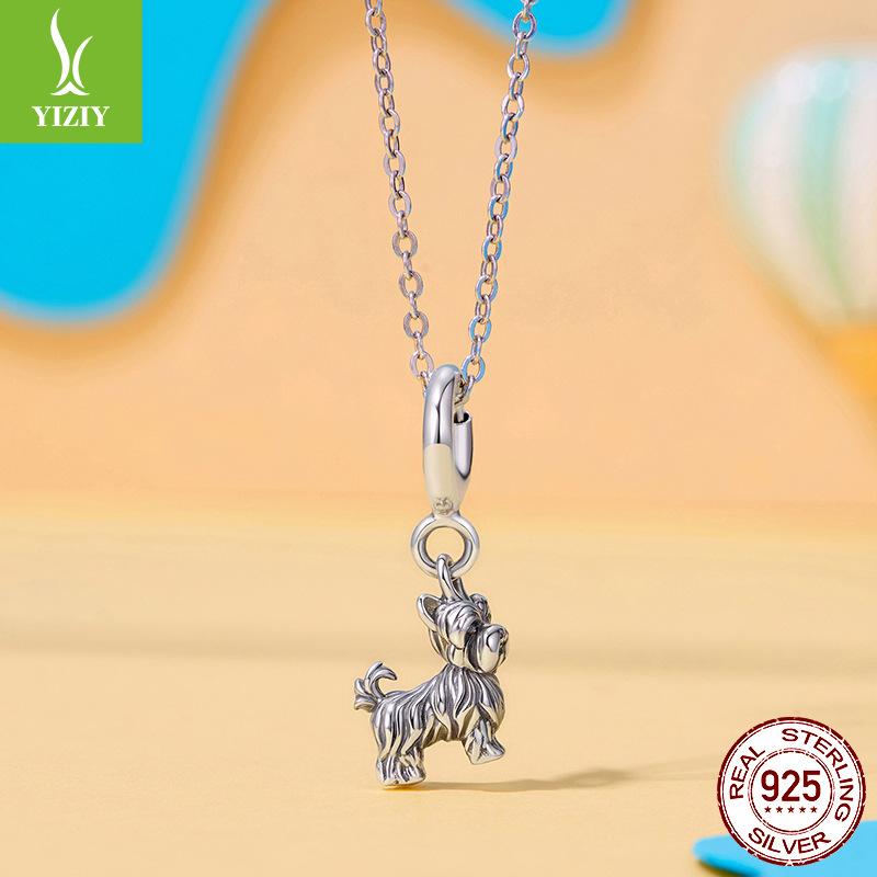 S925 Sterling Silver Yorkshire Dog Pendant Opening Button Cute Dog Sterling Silver Beaded Accessories