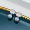 Full Of Diamonds Zircon Square Pearl Earrings Silver Needles Simple Temperament High-End Earrings Women'S French Light Luxury Stud Earrings