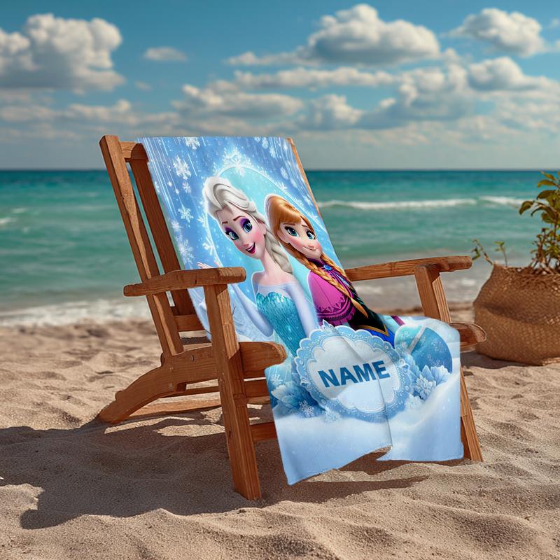 Custom Name Ultra-Soft Beach Towel with Elsa Theme,Ideal for Pool - Camping, Diving - Perfect Travel Essential, Vibrant Beach Towel.