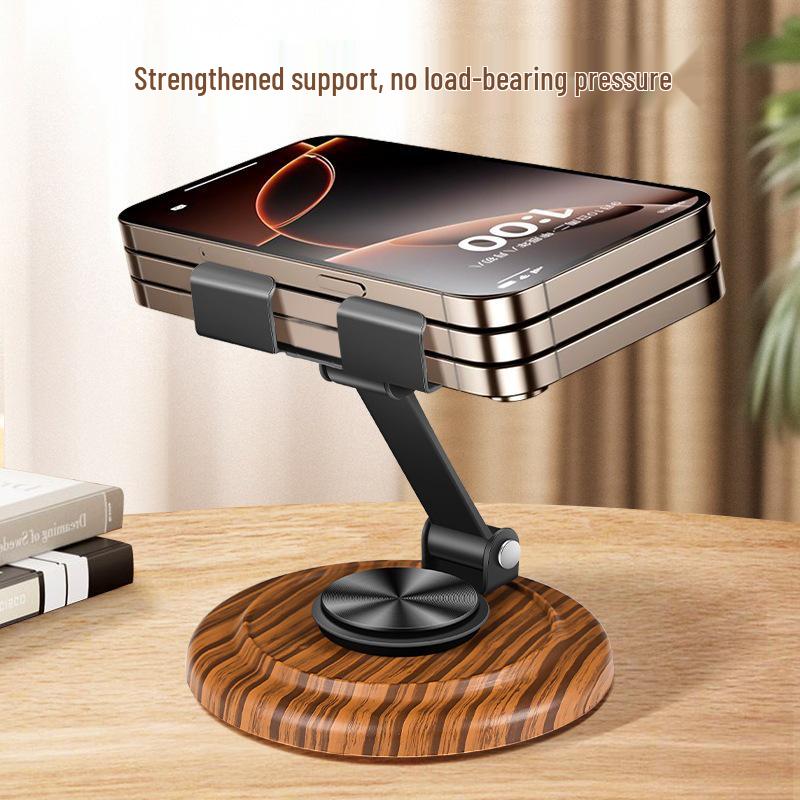 Складная подставка для телефона с вращением на 360° и основанием из ореха для рабочего стола