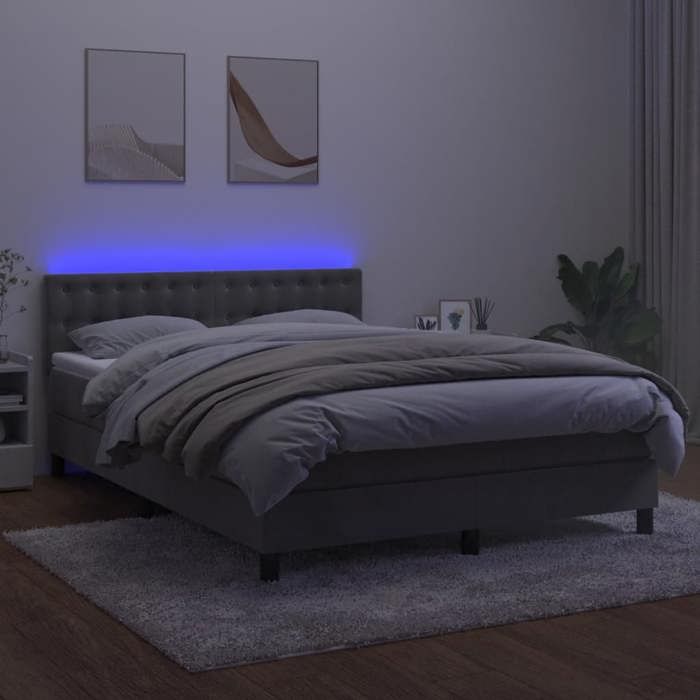 Sommier à lattes avec matelas - Maison Exclusive - 140x200 cm - Velours gris clair - Bande LED colorée