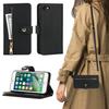 Stand Case for iPhone SE (2022)/(2020)/8/7 PU Leather Phone Cover with Straps/Zipper Wallet/Multiple Card Slots