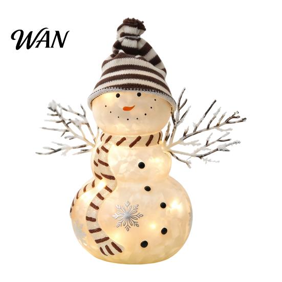 Hand Painted Christmas Table Decor Decorative Night Light, Snowman/Angel Shape, Frosted Glass Figures Light with Warm LED for Holiday Tabletop