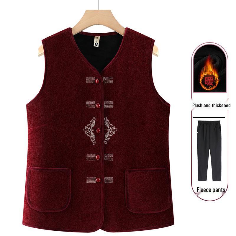 Grandma's Cozy Autumn Fleece Vest - Thick Warm Sleeveless Jacket for Middle-Aged & Elderly Women